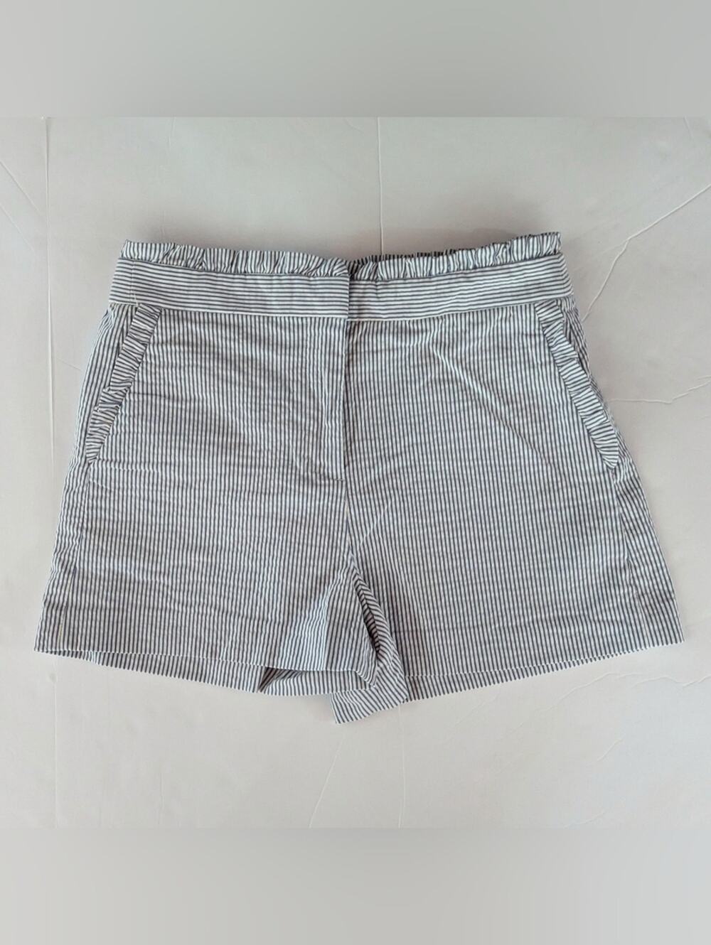 J. Crew High Waisted Shorts Women's 4 Blue Pin Stripe Ruffle